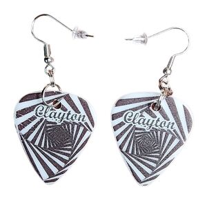 Clayton Black & White Spiral Guitar Pick Earrings Surgical Stainless Steel
